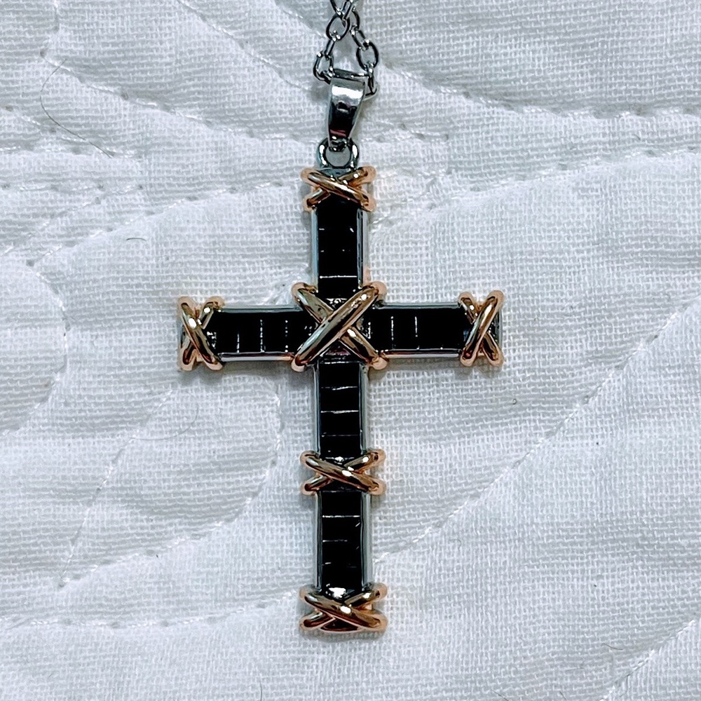 Elegant Black CZ Gold and Silver Cross Brass Pendant Necklace-UNISEX
